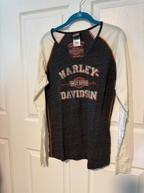 Harley-Davidson Women’s Medium Charcoal & Cream Raglan Long Sleeve